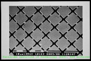 Rasterelektronenmikroskop (REM)-Aufnahme einer Rasterstruktur des Instituts für Mikrostrukturtechnik (IMT)