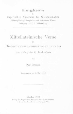 Mittellateinische Verse in "Distinctiones monasticae et morales" vom Anfang des 13. Jahrhunderts