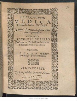 Exercitatio Medica Trigesima Octava
