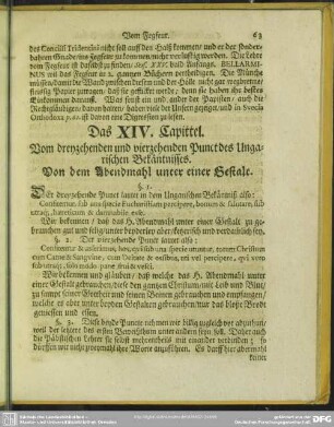 Das XIV. Capittel. Vom dreyzehenden und vierzehenden Punct des Ungarischen Bekäntnisses, Von dem Abendmahl unter einer Gestalt