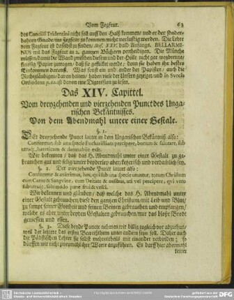 Das XIV. Capittel. Vom dreyzehenden und vierzehenden Punct des Ungarischen Bekäntnisses, Von dem Abendmahl unter einer Gestalt