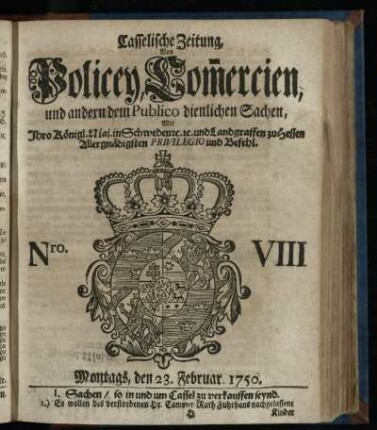 Nro. VIII, Montags, den 23. Februar. 1750