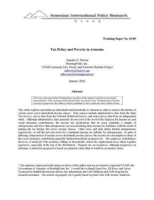 Tax policy and poverty in Armenia
