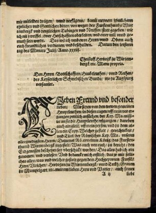 Den Herrn/ Bottschafften/ Haubtleuthen/ unnd Rethen/ des Keyserlichen Schwebischen Bunds/ itzo zu Augspurg versamlet.