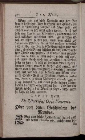 Caput XVIII. De Ulceribus Oris Venereis. Oder von denen Geschwüren des Mundes.