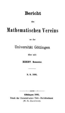 45.1891: Bericht des Mathematischen Vereins an der Universität Göttingen