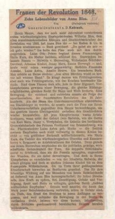 [Rezension zu:] Frauen der Revolution 1848 : zehn Lebensbilder von Anna Blos