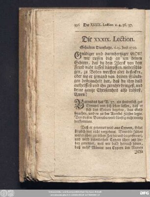 Die XXXIX. Lection. Gehalten Dienstags, d. 19. Junii 1725.