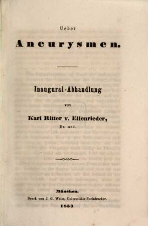 Über Aneurysmen : Inaugural-Abhandlung