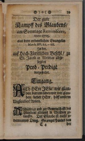 Prob-Predigt. Eingang.