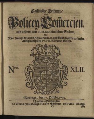 Nro. XLII, Montags, den 17. Octobr 1735
