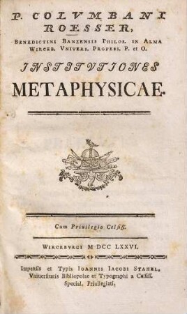 Columbani Roesser Institutiones metaphysicae