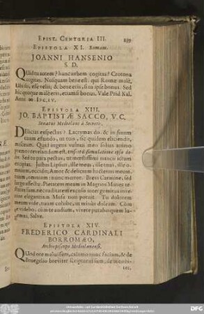 Epistola XI. Romam. Ioanni Hansenio S. D.