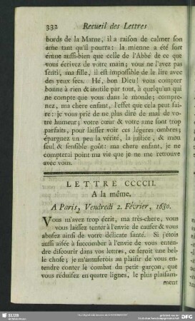 Lettre CCCCII. A la même. A Paris, Vendredi 2. Février, 1680