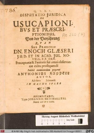Disputatio Iuridica De Usucapionibus Et Praescriptionibus