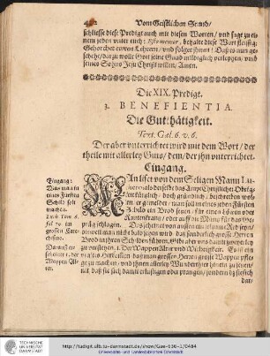 Die XIX. Predigt. 3. BENEFIENTIA. Die Gutthätigkeit.