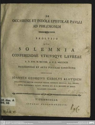 De Occasione Et Indole Epistolae Paulli Ad Philemonem