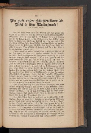 Wer giebt unsern Schußbefohlenen die Bibel in ihrer Muttersprache ?