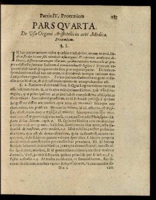 Pars Quarta. De Usu Organi Aristotelis arte Medica.