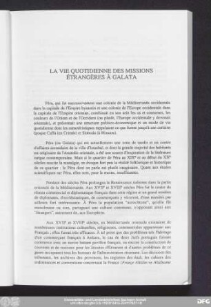 La Vie Quotidienne Des Missions Étrangères À Galata
