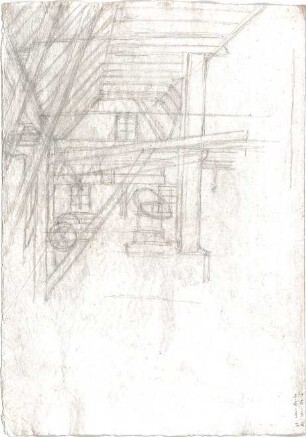 Wach, Hugo; Venedig (Italien); "Venezia ein architektonisches Portrait in Lithographien von H.C.C. Wach. Zweiter Teil: Blatt 37-69", Vorzeichnungen für geplante Publikation - Hausinnenraum (Detail)