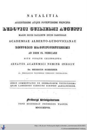 Commentatio de Germanorum vetustissima quam Lambertus clericus scripsit Alexandreide