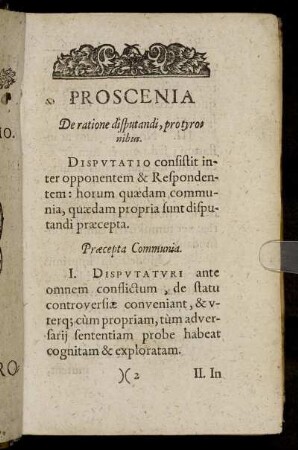 Proscenia. De ratione disputandi, protyronibus