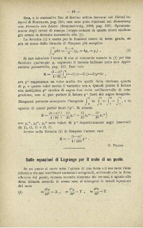 Sulle equazioni di Lagrange per il moto di un punto