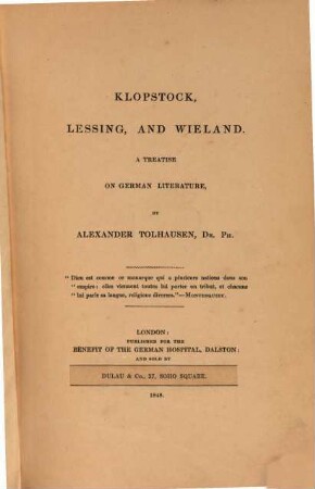 Klopstock, Lessing, and Wieland : a treatise on german literature