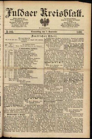 Erste Ausgabe vom Donnerstag, den 07. September 1899.