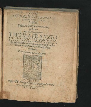 Iuris Feudalis Controversi Disputationes XIV