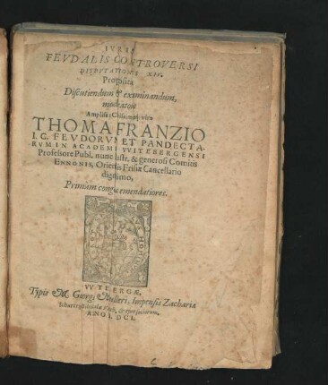 Iuris Feudalis Controversi Disputationes XIV