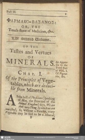 Of The Tastes and Vertues Of Minerals. An Appendix to the Third Part of Vol. I