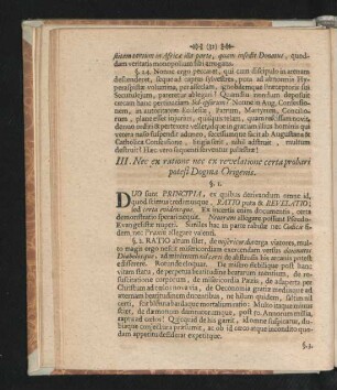 III. Nec ex ratione nec ex revelatione certa probati potest Dogma Origenis.