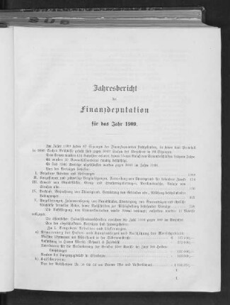 Jahresbericht der Finanzdeputation für das Jahr 1909.