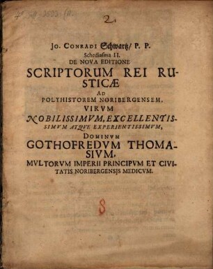 Schediasma II. de nova editione Scriptorum rei rusticae
