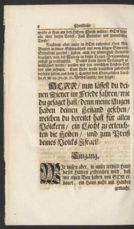 [Textus] ... aus dem 2. Capitel des Evangelisten Luca/ da er im 29. 30. 31. 32. Versen lautet/ wie folget: