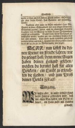 [Textus] ... aus dem 2. Capitel des Evangelisten Luca/ da er im 29. 30. 31. 32. Versen lautet/ wie folget: