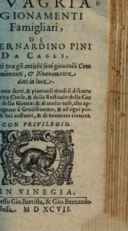 L' Evagria : Ragionamenti Famigliari ; Ne'quali con dotti, & piaceuoli modi si discorre della vita Ciuile, & della Rusticale ... & di molte cose ...