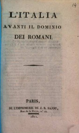L' Italia avanti il dominio dei Romani