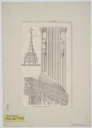 Detailansicht der Kanzel in der Domkirche St. Stephan zu Wien, Steindruck, um 1850? : Kanzel in St. Stephan zu Wien. - [S.l.] , [um 1850?]. - 1 Ansicht : Steindr. ; 13 x 21 cm. Unten Mitte: Fig. 151