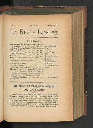 Une opinion sur les questions indigènes de Tunisie.