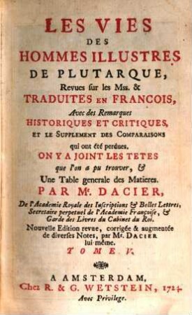 Les Vies Des Hommes Illustres De Plutarque, 5