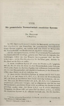 XVIII. Die geometrische Verwandschaft räumlicher Systeme