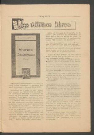 [Reseña de] "Momentos sentimentales" (Versos) de Adela García Salaberry - Sociedad Editorial Argentina - Buenos Aires, 1923.