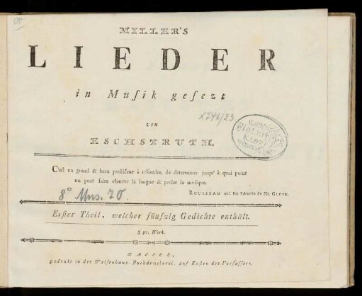 Erster Theil: Erster Theil, welcher fünfzig Gedichte enthält