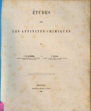 Études sur les affinités chimiques