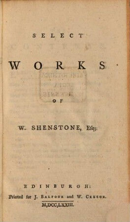 Select Works Of W. Shenstone, Esq.