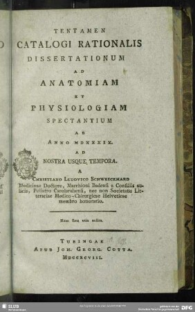 Tentamen Catalogi Rationalis Dissertationum Ad Anatomiam Et Physiologiam Spectantium Ab Anno MDXXXIX. Ad Nostra Usque Tempora