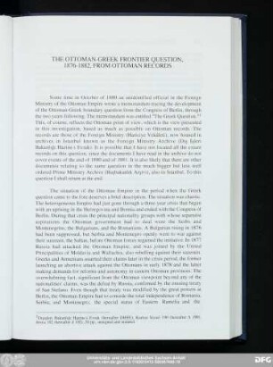 The Ottoman-Greek Frontier Question, 1876-1882, From Ottoman Records